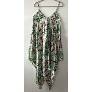 Goa Beachwear by Japna Handkerchief Hem Pom Pom Floral Cami Dress Sz L